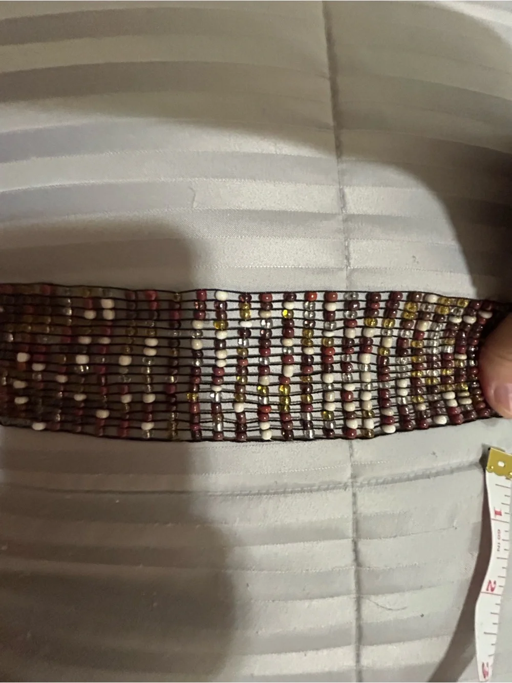 Beaded Stretch Waist Belt with Wood Buckle - Brown/stretchy